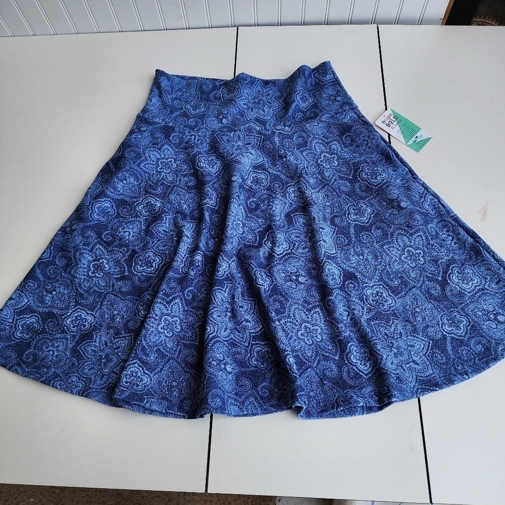 NWT Honey & Lace Blue Floral Elastic Waist Skirt Made In USA Modest Midi XL